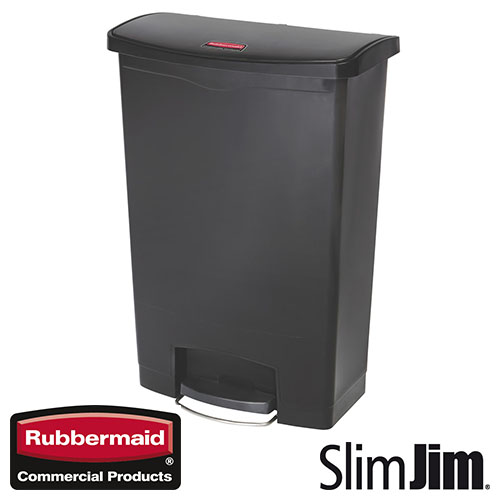 Afvalbak Slim Jim Front Step On container Rubbermaid 90 liter zwart